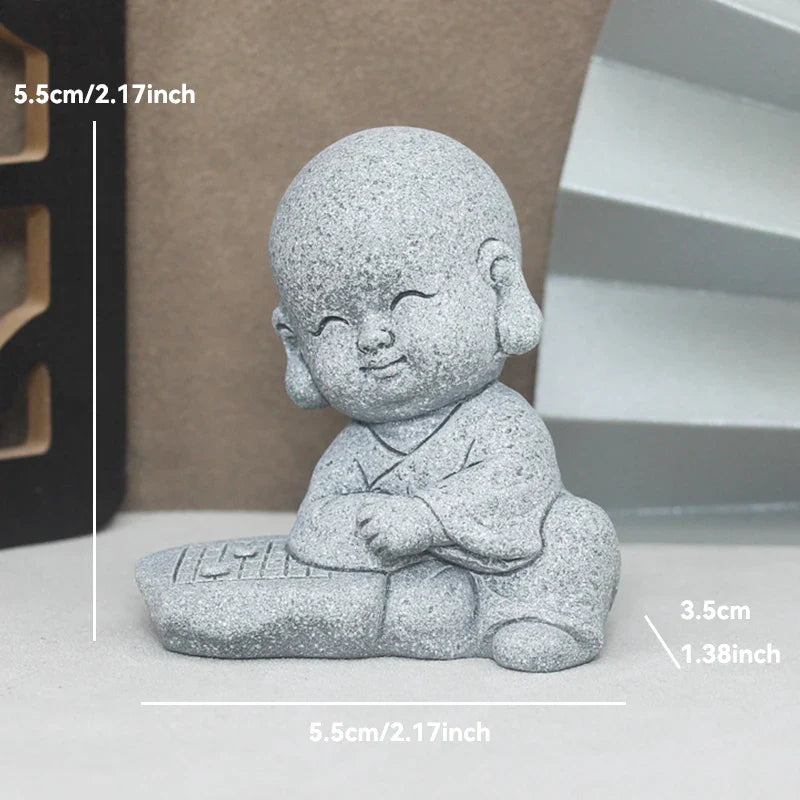 Buddha Stone Statue Little Buddhist Monks Tibetan Buddhism Figurines Zen Garden Ornament Meditation Home Aquarium Decoration Lootquake LLC