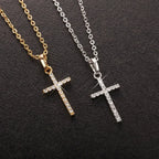 Luxury Zircon Cross Pendants Necklace Fashion Light Golden Silver Color for Men Women Jewelry Chain Accessory