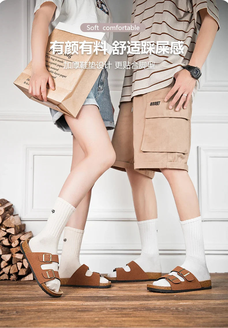 Brand Men Women Sandals Summer Designer Couple Cork Clogs Sandals Luxury Classic Unisex Mules Beach Slide With Adjustable Buckle Lootquake LLC