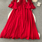 Purple/Green/Red Pleated Maxi Long Dress Women Vintage V-Neck Flare Sleeve Draped Ruffle Vestido Female Maxi Robe Summer Lootquake LLC