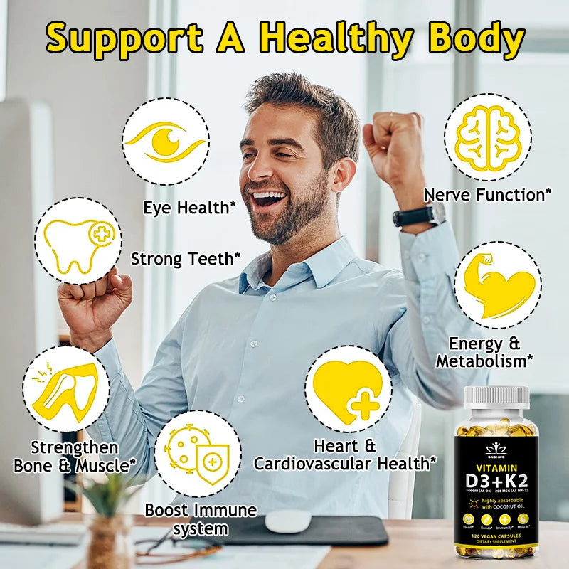 Vitamin D3 K2 Capsules Daily Supplement Natural Coconut Oil  Healthy Immune System Heart and Bones Vegetarian Supplements Lootquake LLC