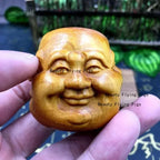 Chinese style cliff cypress wood carving with four sided Buddha decorations of joy, anger, sorrow, and music People  sculpture
