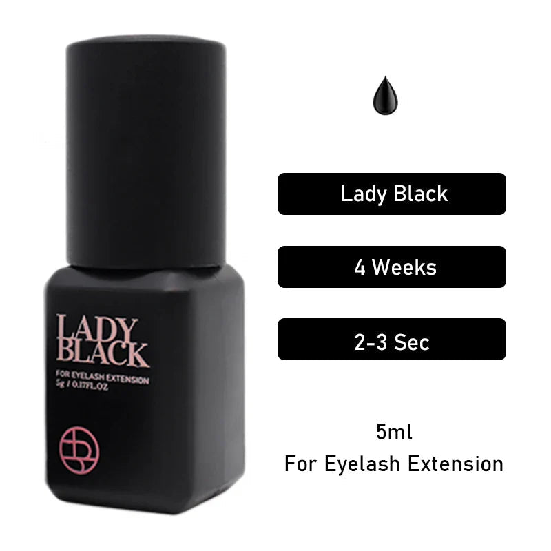 5 Bottles Lady Black Lash Glue Korea Dry Fastest Strongest False Eyelash Extensions Glue 5ml Makeup Tools Professional Adhesive Lootquake LLC