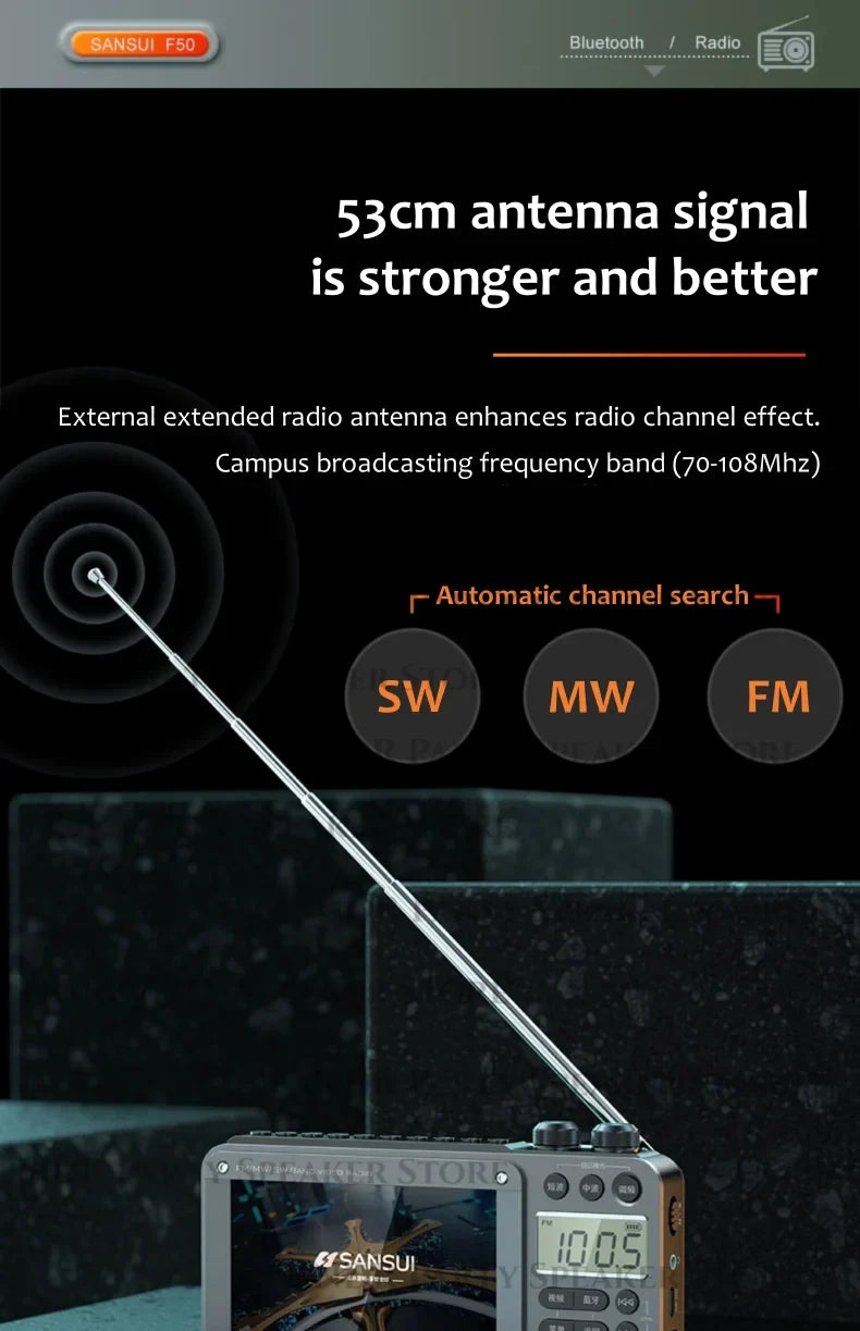 SANSUI Wireless Bluetooth Speakers Home Full-band Radio LED HD Video Player Portable MP4 Walkman Built-in Rechargeable Battery Lootquake LLC