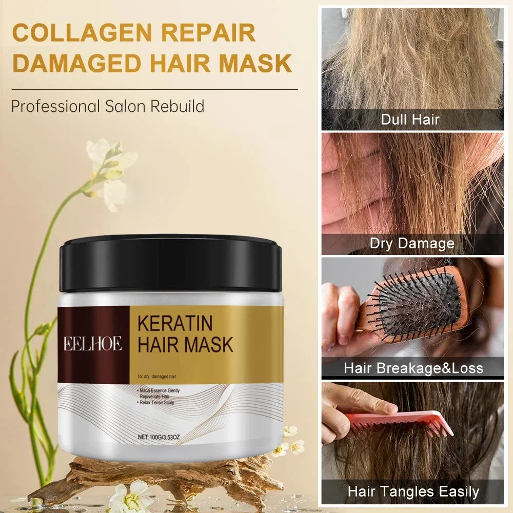 Collagen Hair Mask Keratin Hair Treatment Deep Repair Argan Oil Collagen Essence Keratin Conditioner For Dry Damaged Hair 100G Lootquake LLC