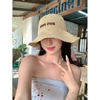 2025 Letter Sun Hat for Women Straw Beach Hats Women Large Wide Brim  Foldable Hat  Fashion Designer Outdoor Korean Bucket Hat