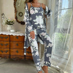 Women's Sleepwear Lounge Wear 3 Pcs Women Pajamas Set  Floral Printed Sleepwear Cami Top&Long Pants with Bathrobe Dressing Gown Lootquake LLC