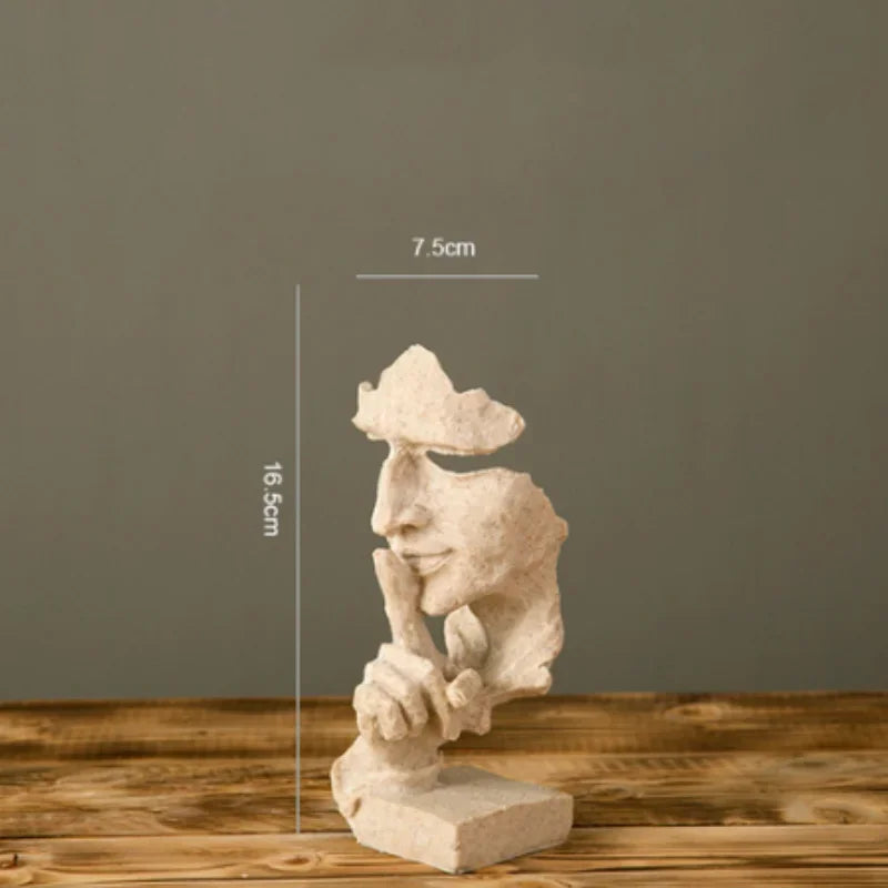New Creative Abstract Silence Is Gold Abstract Figurine Resin Hand Face Men Statue Sculpture Home Office Living Room Desk Decor Lootquake LLC