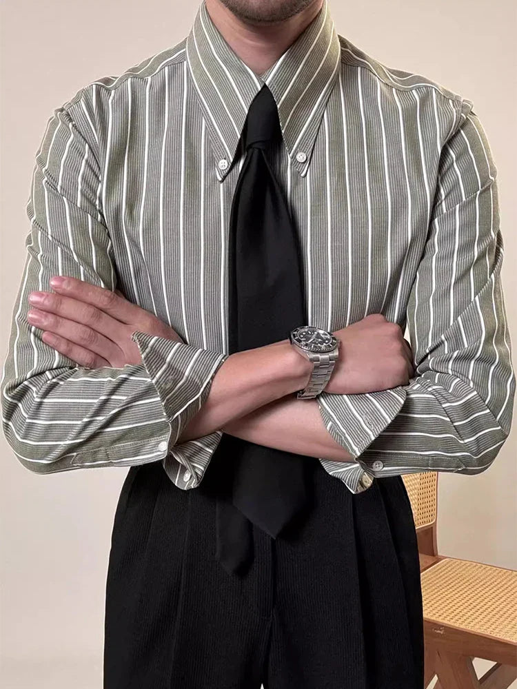 Vintage Striped Printed Slim Shirts Mens Casual Long Sleeve Lapel Buttoned Shirt 2025 Spring Fall Mens Shirt Naple Style Clothes Lootquake LLC