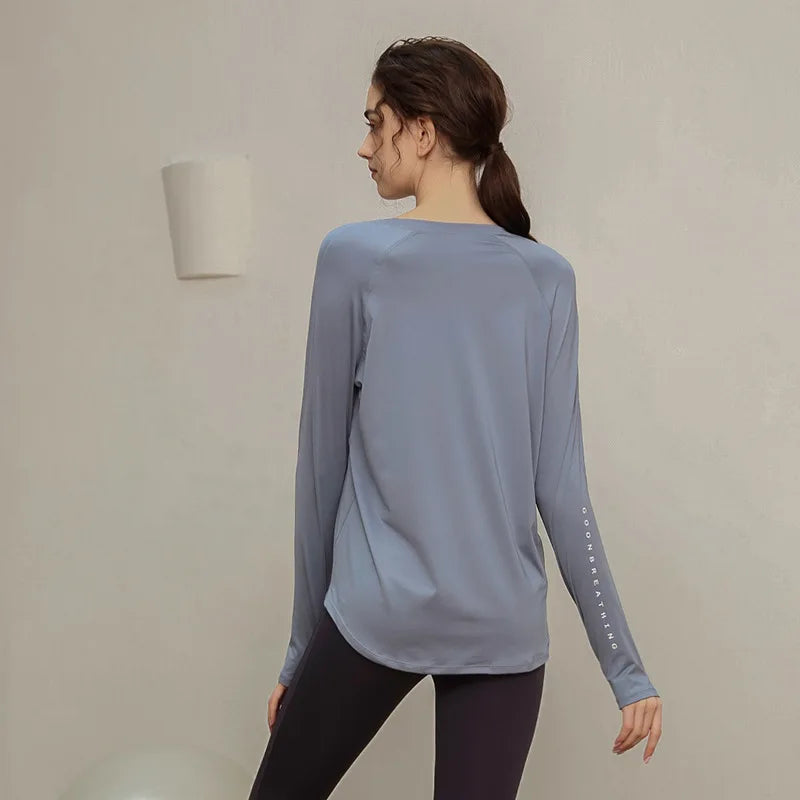 Long Sleeve Yogawear Blouse Workout Gym Clothing THRIXINE