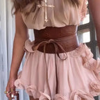 Elegant Ruffle Mini Skirt Set Women Sleeveless Halter Irregular Ruffles Top Mini Loose Short Skirts Sets 2025 Summer Lady Suit