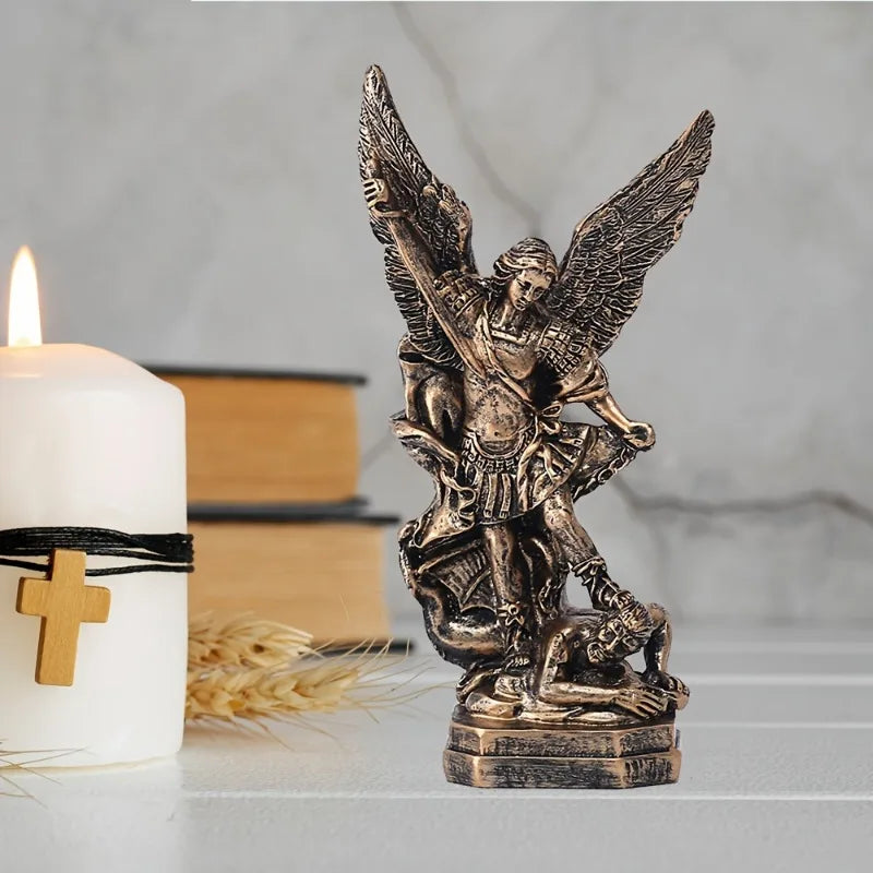 San Miguel Arcangel Statue St Michael Statue in Bronzed Resin St Michael The Archangel victoriously Over Satan Collection