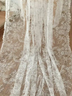 3Meters/lot Off White French Chantilly Lace Fabric , Eyelash Embroidery Lace Craft Bridal Veil Lace Accessory 150cm Width