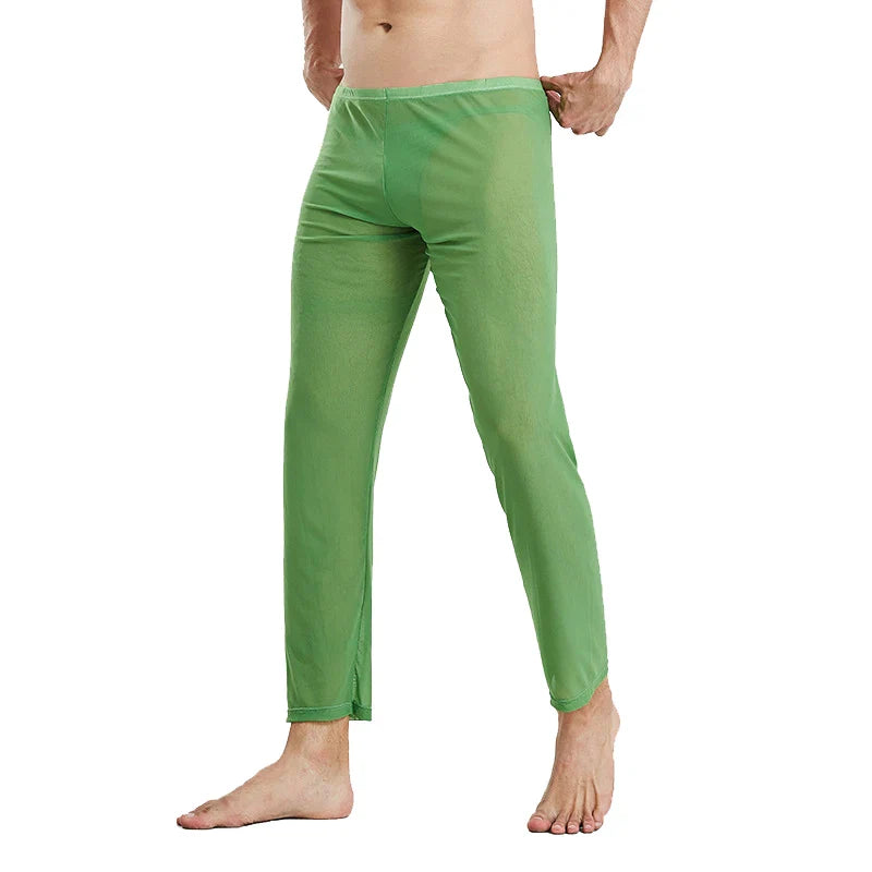 Men's Sleep Bottoms Transparent Mesh Breathable Pajamas for Men Sleepwear Leggings