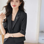 Black Women Blazer Slim Blazer Office Lady Work Suit Cropped Jacket Spring Summer Short Top Design Casual Coats Mujer One Button
