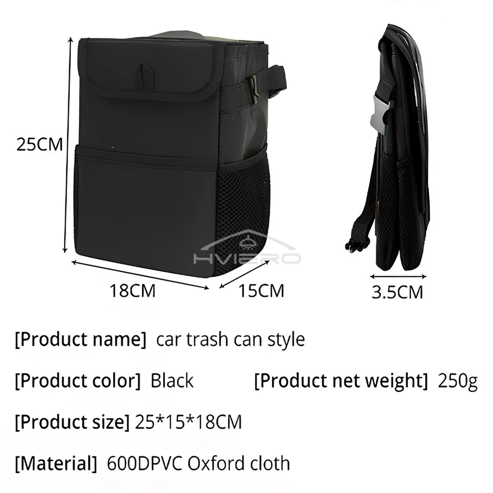Trash Can with Lid and Storage Pockets 100% Leak Proof Organizer Waterproof Garbage Multipurpose Bin Black Load Dustbin for Car Lootquake LLC
