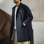 Maden Men's Vintage Balmacaan Waterproof Windbreaker Coat Single-Breasted Mid-Length Classic Collar Jacket for Spring and Autumn
