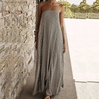 Fashion Strapless High Waisted Long Dress Women Casual Off Shoulder Pleated Bohemian Dress Elegant Pattern Printed Holiday Dress