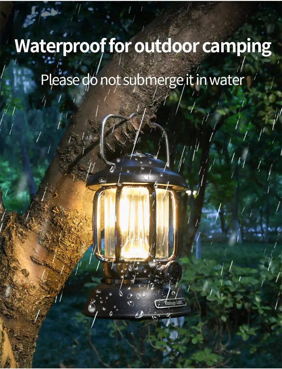 Outdoor Camping Lantern Portable USB Rechargeable Lamp Retro LED Light For Emergency Fishing Hiking Tent Nightlight Waterproof