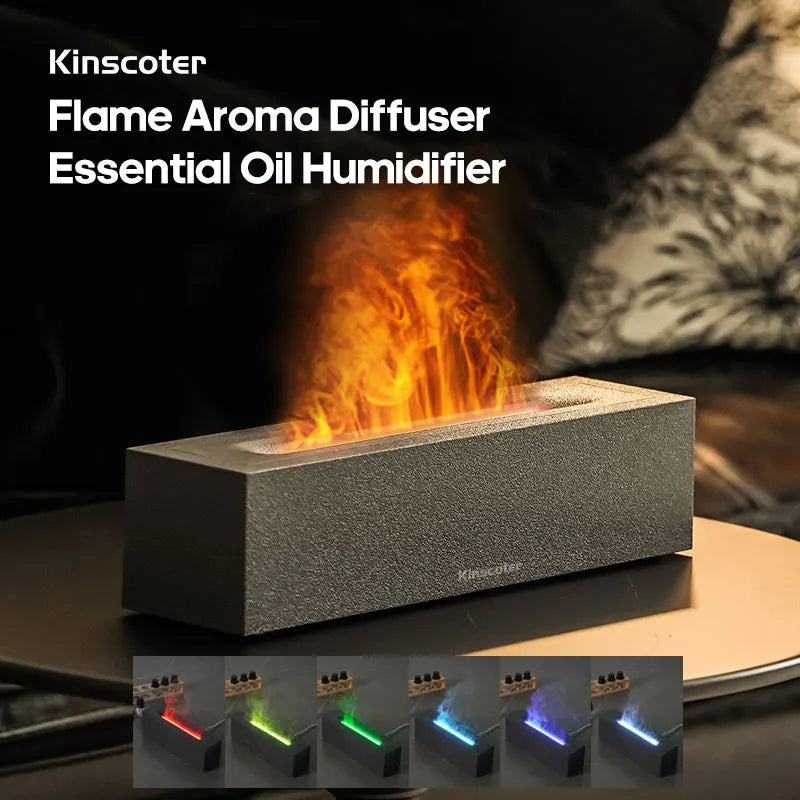 KINSCOTER Flame Aroma Diffuser Air Humidifier Ultrasonic Cool Mist Maker Fogger LED Essential Oil Lamp Realistic Fire Difusor Lootquake LLC