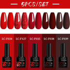 LILYCUTE 5Pcs/Set 7ML Red Brown Nail Gel DIY Nail Art Semi Permanent UV Gel Polish Long Lasting Design Manicure Kit Supplies Lootquake LLC