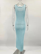 Tossy Sequin Slim Scoop Neck Maxi Dress Female Backless Glitter See-Through Sexy Patchwork Autumn Dress Women's Long Dress 2024