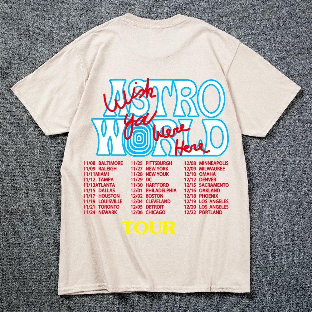 New Summer Hip Hop T Shirt Men Women Cactus Jack Harajuku T-Shirts WISH YOU WERE HERE Letter Print Tee Tops Lootquake LLC