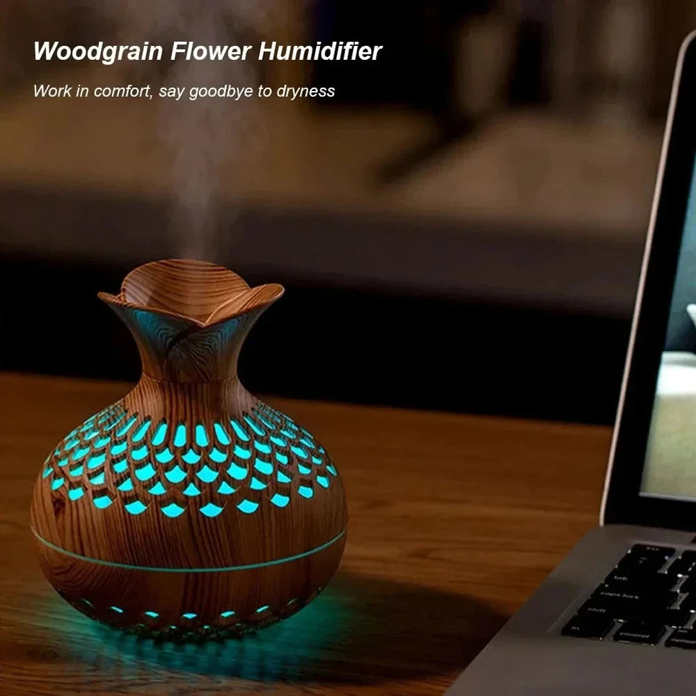 USB Hollow Wood Grain Humidifier Aroma Diffuser Atomizer Household Humidifier Hydrating Instrument Desktop Humidifier Lootquake LLC