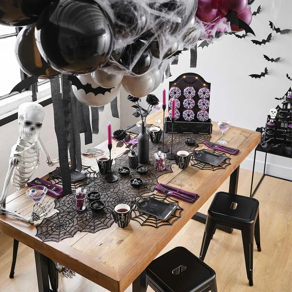 Halloween Decorations Set Spider Web Table Runner Fireplace Scarf Cover Tablecloth 3D Bats Wall Stickers Halloween Party Decor Lootquake LLC