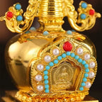 Buddha Statue Pagoda,Engraving Inlaid Gem Tibetan Alloy Double-Layer Tower,Altars Stupa,Buddhist Item Religious Decorative Lootquake LLC