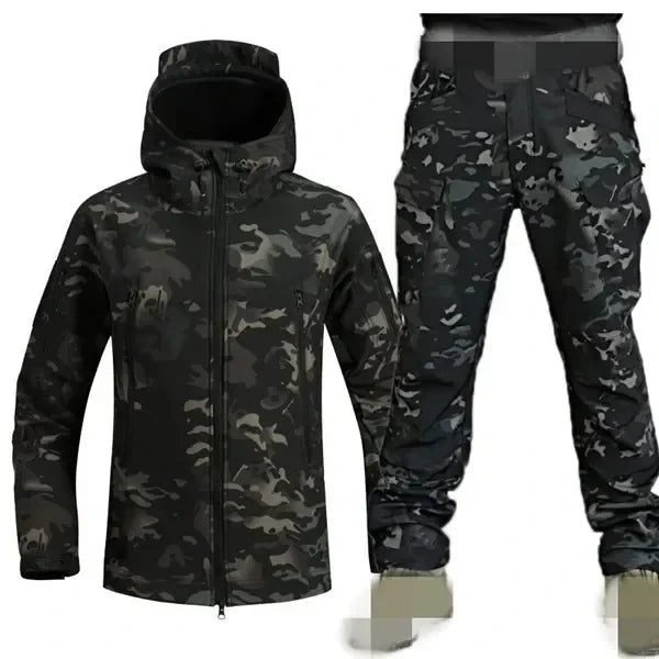 5XL Shark Skin Soft Shell Autumn and Winter Plush Thickened Mountaineering Tactics Training Breathable Windproof Charge Suit Lootquake LLC
