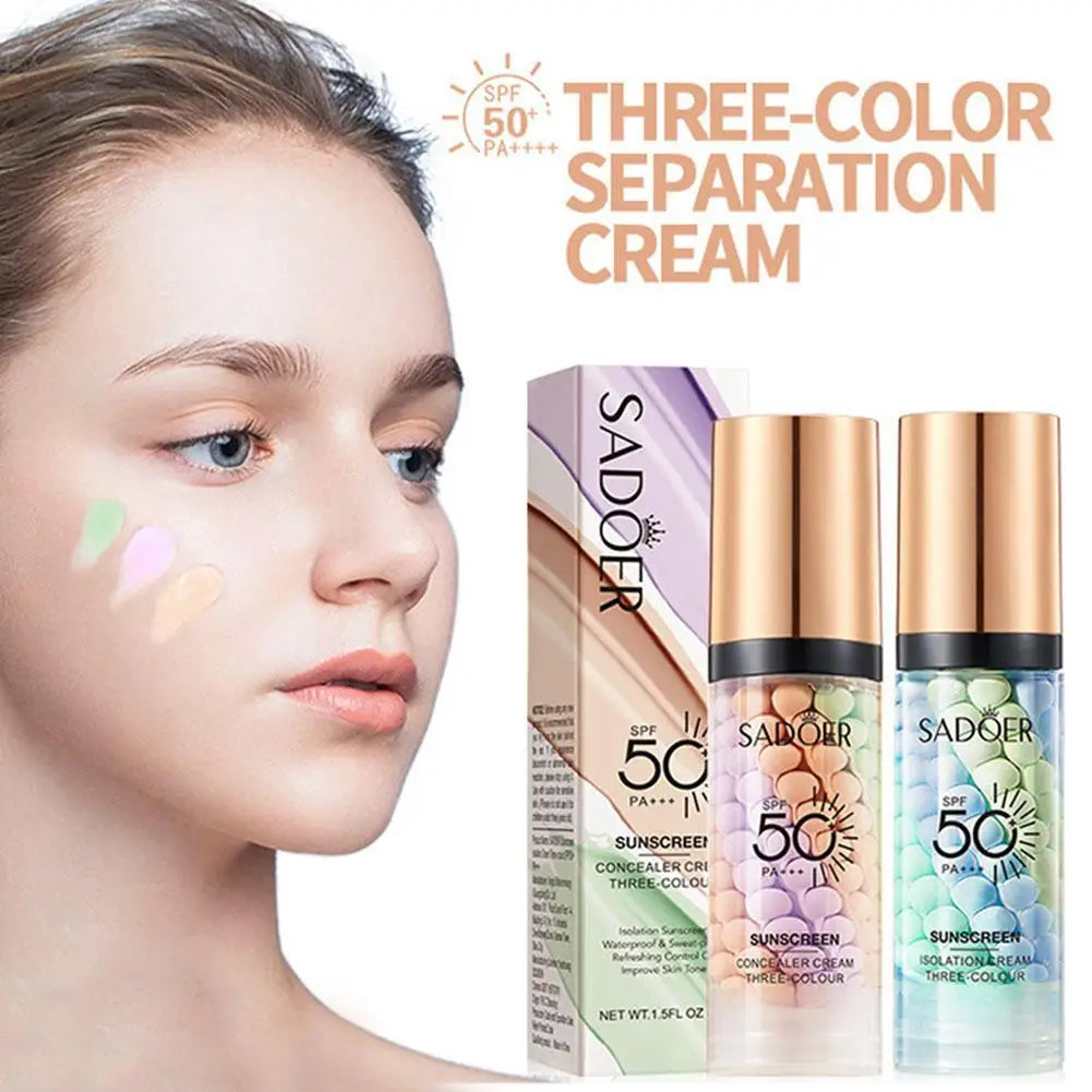 Face Makeup Primer Tri-color Cream Contour Color Isolation Waterproof Makeup Foundation Natural Makeup Base Cream 40g Lootquake LLC