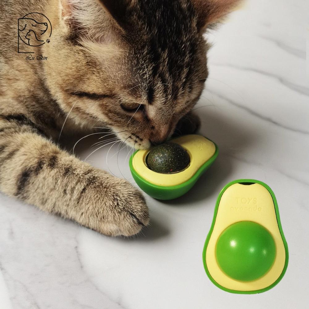 Avocado Wall Ball Cat Toys Edible Licking Balls Snack Healthy Rotatable Treats Toys Kitten Supplies Teeth Cleaning Totaling Catnip Wall Ball Toys Stevvex