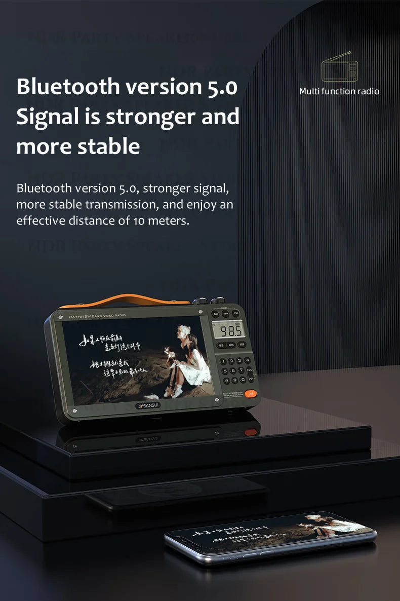 SANSUI Wireless Bluetooth Speakers Home Full-band Radio LED HD Video Player Portable MP4 Walkman Built-in Rechargeable Battery Lootquake LLC