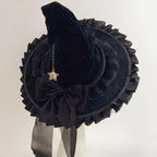 Halloween Party Witch Hat Costume Bowknot Large Black Crooked Ruched Wizard Hat Accessory