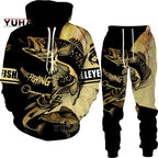 New 3D Fishing Art Print Casual Couple Hoodies Outfits Hip Hop Streetwear Hooded Sweatshirt+Sweat Pants Men's Tracksuit Set Lootquake LLC