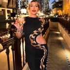 Tossy Python Printed Hollow Out Maxi Dress Female Slim Sexy Side Split Sleeveless Contrast Summer Party Dress Women's Long Dress