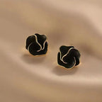 925 Silver Needle Korean Fashion Camellia Flower Earrings For Women Jewelry 2025 Trending Women's Black White Stud Earrings Gift