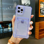 Transparent Card Slot Holder Case for iPhone 13 11 12 14 Pro Max Mini Clear Shockproof Soft Wallet Cover Clear Phone Case with Card Holder Slim Protective Soft Shock Absorbing Case with Card Holder Stevvex