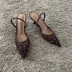 2026 String Bead Mesh Embroider Slingback High Heels Women Sexy Pointed Toe Heeled Sandals Summer Elegant Luxury Designer Shoes
