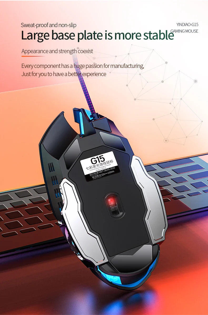 G15 Mechanical Gaming Mouse 7-Color Breathing Light Wired Laptop USB Desktop Office Computer Gaming Mouse Mute Lootquake LLC