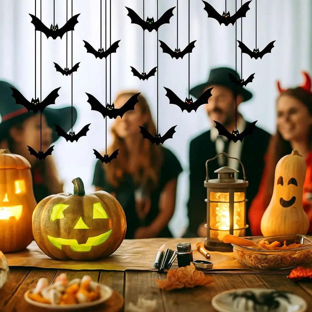 Funny Spooky Halloween Bat Decorations with Eyes Trick or Treat Bats Wall Decor Realistic Simulation Bat Pendant Halloween Party Lootquake LLC