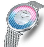 Women's Slim Mesh Band Watch Pink Blue Gradient Quartz