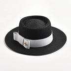 NEW Spring Summer Straw Hats for Women Round Bumpy Surface Flat Top Bowknot Dress Cap Travel Beach Sun Hat Gorra