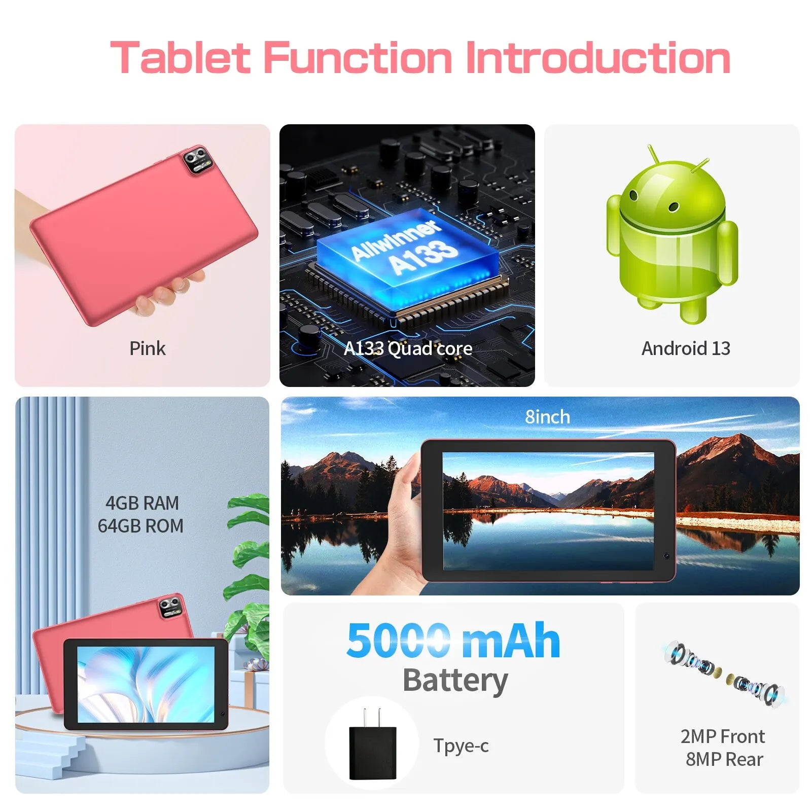 PRITOM 8 Inch Tablet Android 13, 8GB(4+4 Expand) RAM 64GB ROM,1TB Expand,1280x800 IPS Screen 5000MAH Battery,Dual Camera, WiFi Lootquake LLC