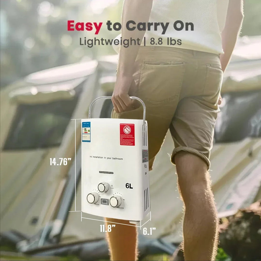 LPG Propane Gas Tankless Water Heater 6L Outdoor Camping Instant Heating Bath With Shower Head Hot Water Heater Car Truck Tent Lootquake LLC