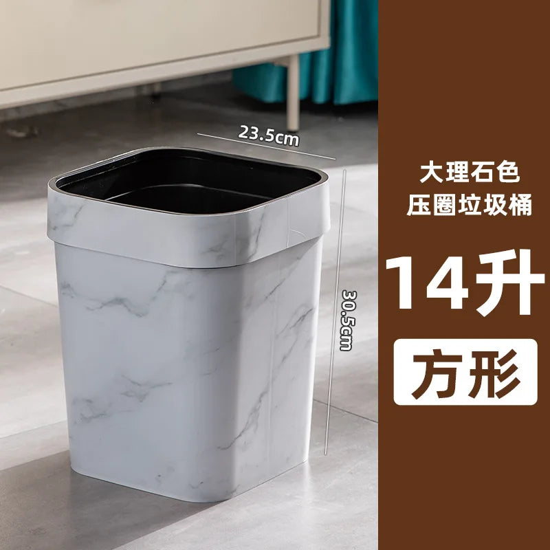 Square Wood Grain Garbage Bin Household Plastic Uncovered Office Bathroom Livingroom Kitchen 12L Dustbin Waste Basket Trash Can Lootquake LLC