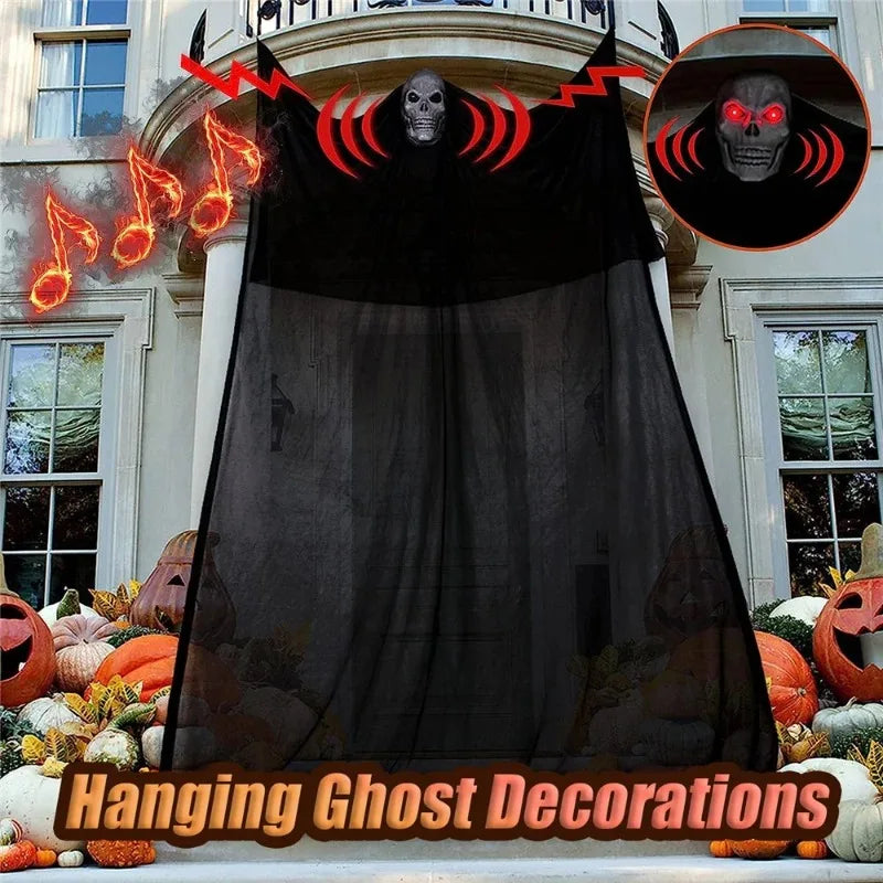 Halloween Hanging Skull Ghost Haunted House Decoration With LED Sound Ghost Ornament Indoor Outdoor Bar Halloween Party Decor Lootquake LLC