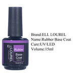 ELL LOUREL 30 Types Base Coat Top Coat No Wipe UV Gel 15ML Semi Permanent Glitter Tempered Top Multi-Function Gel Nail Polish