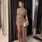Irregular Pleated Mini Dress | Tassel Hem Streetwear Dress - Femstylo